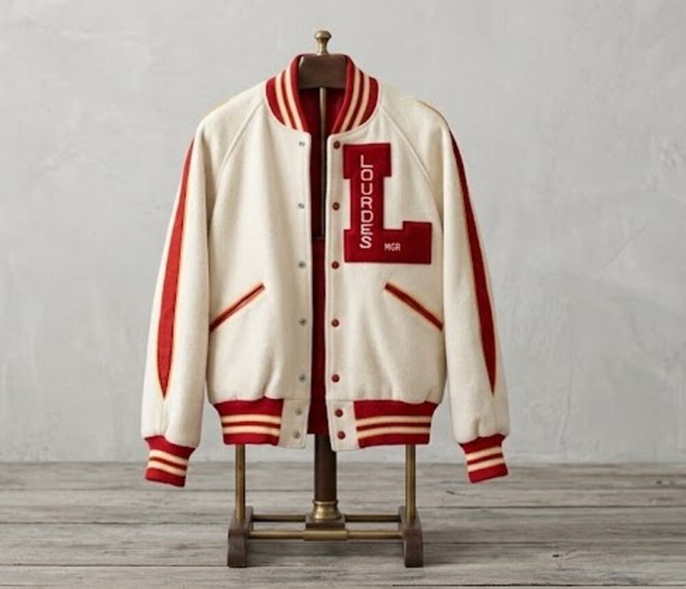 Vintage Butwin Varsity Letterman Jacket Lourdes Cream Red Wool Sz 40 READ